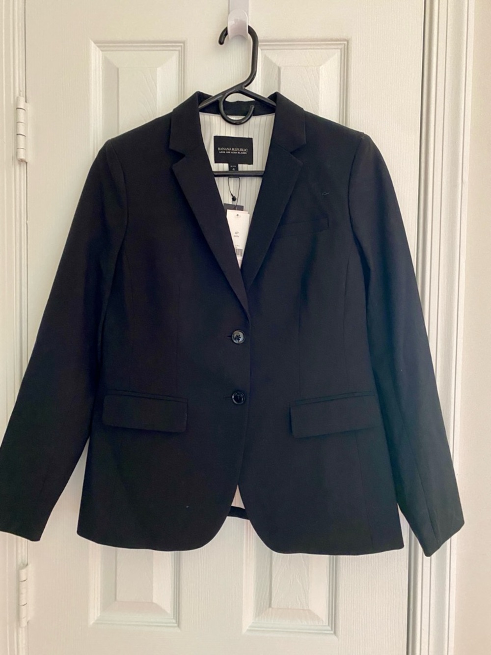 Banana Republic Women's Petite Black Long & Lean Blazer - Two-Button Suit Jacket